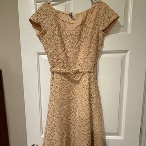 Vintage lace overlay belted dress with rhinestones, Size Small